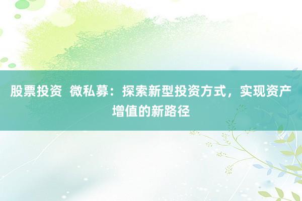 股票投资  微私募：探索新型投资方式，实现资产增值的新路径
