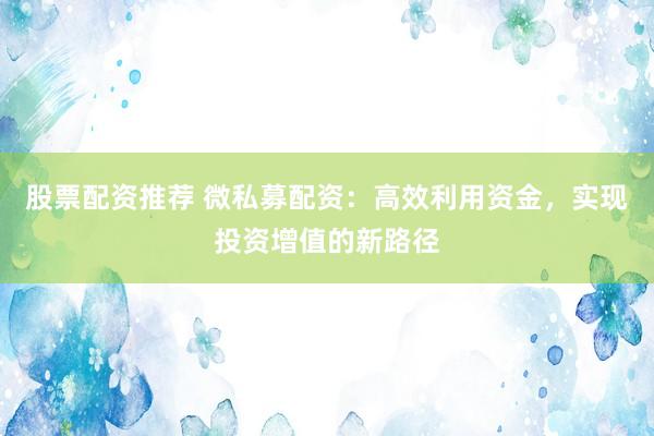 股票配资推荐 微私募配资：高效利用资金，实现投资增值的新路径