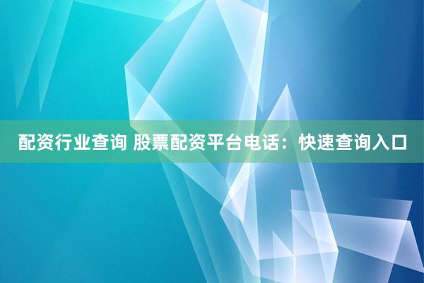 配资行业查询 股票配资平台电话：快速查询入口