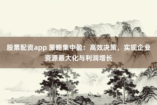 股票配资app 策略集中盈：高效决策，实现企业资源最大化与利润增长