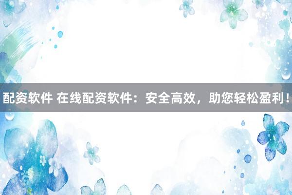 配资软件 在线配资软件：安全高效，助您轻松盈利！