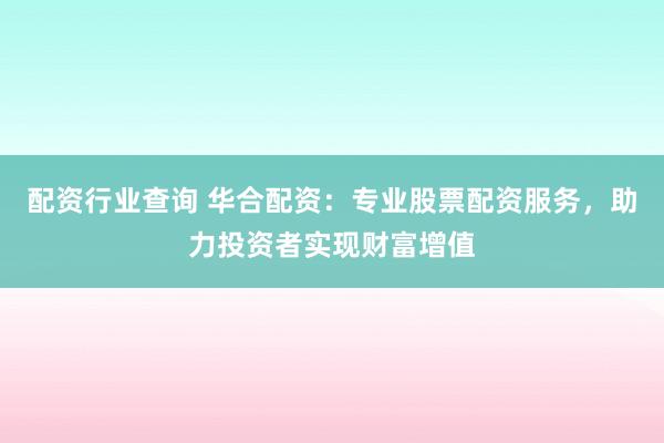 配资行业查询 华合配资：专业股票配资服务，助力投资者实现财富增值