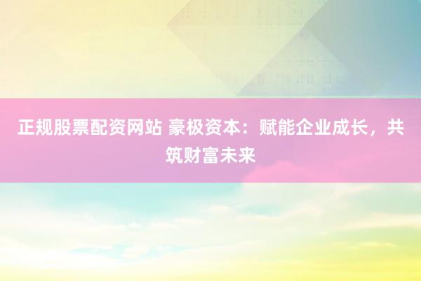正规股票配资网站 豪极资本：赋能企业成长，共筑财富未来