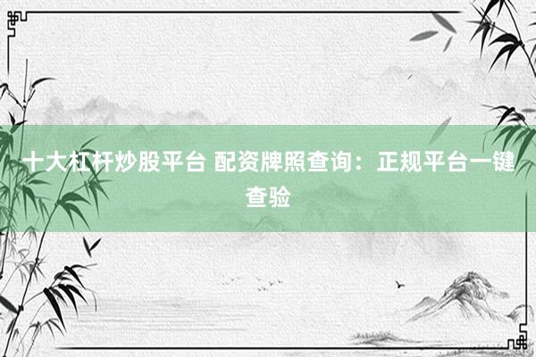 十大杠杆炒股平台 配资牌照查询：正规平台一键查验