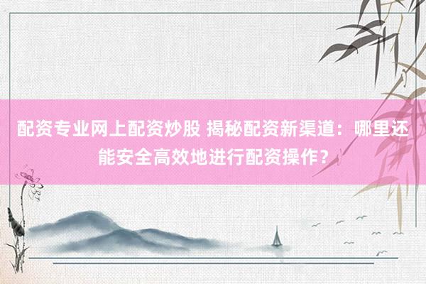 配资专业网上配资炒股 揭秘配资新渠道：哪里还能安全高效地进行配资操作？