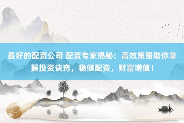 最好的配资公司 配资专家揭秘：高效策略助你掌握投资诀窍，稳健配资，财富增值！