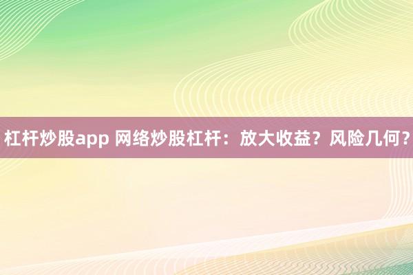 杠杆炒股app 网络炒股杠杆：放大收益？风险几何？