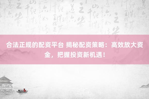 合法正规的配资平台 揭秘配资策略：高效放大资金，把握投资新机遇！