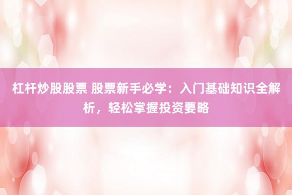 杠杆炒股股票 股票新手必学：入门基础知识全解析，轻松掌握投资要略