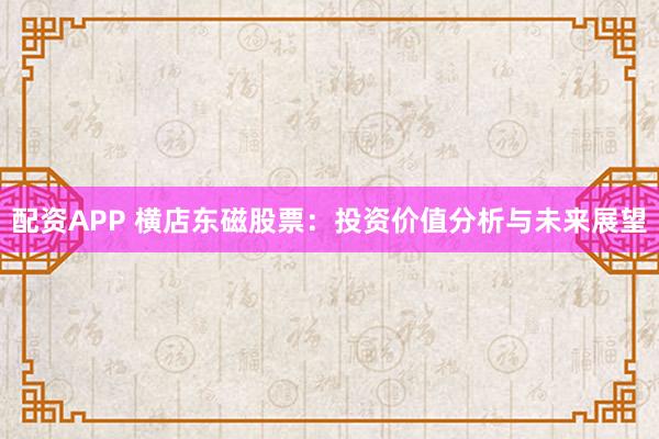 配资APP 横店东磁股票：投资价值分析与未来展望